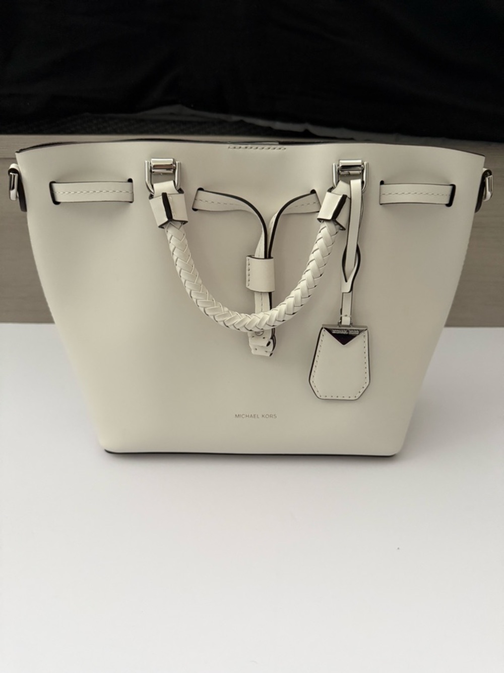 Michael Kors White Braided-Handle Tote